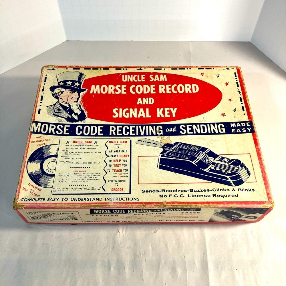 Vintage 50’s Morse Code Signal Key and Instructional 45 RPM Vinyl Record